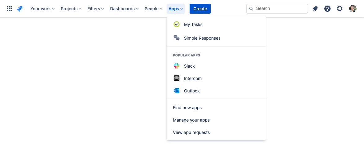 jira apps menu expanded