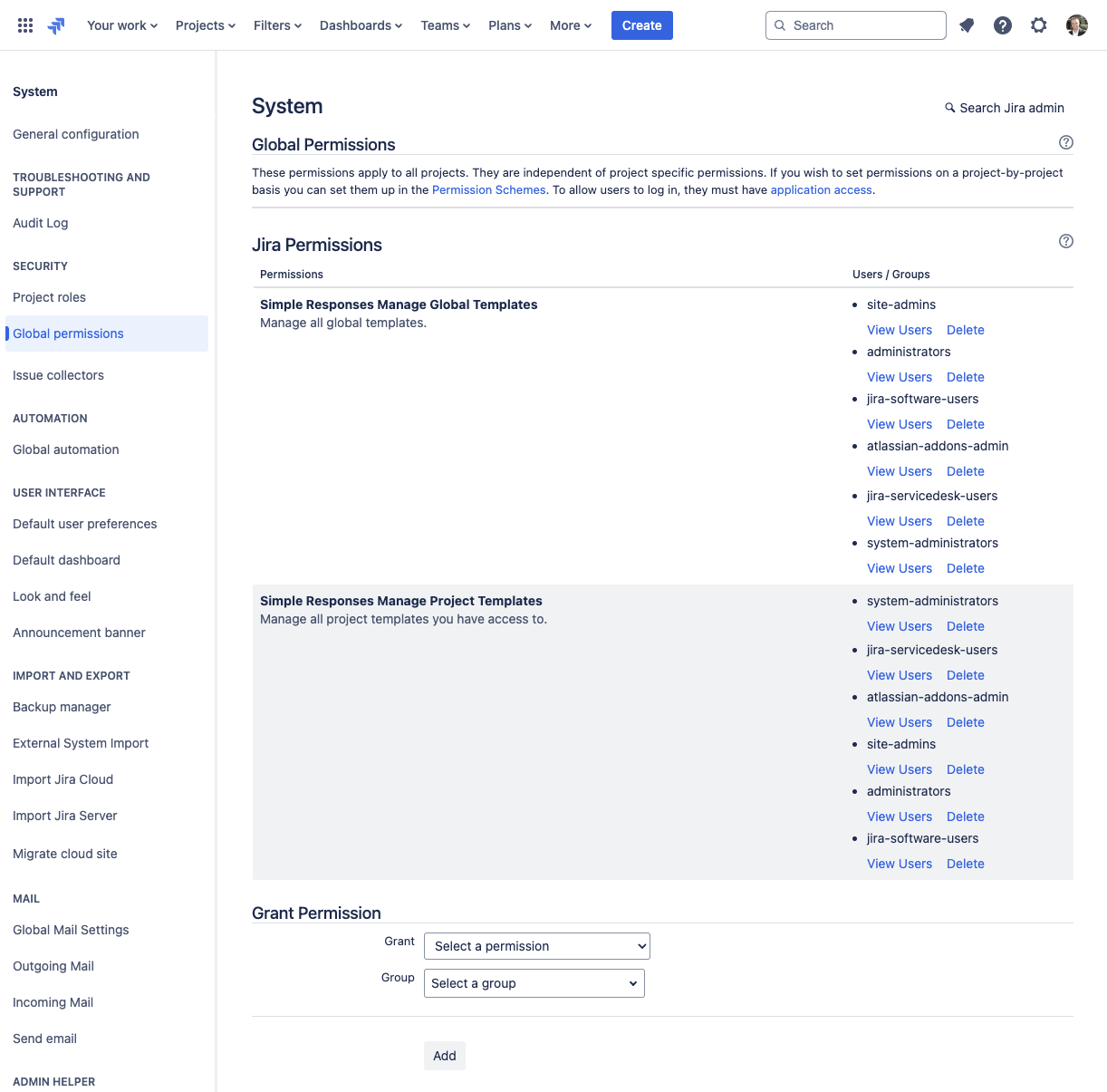 global permissions screen